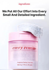 Pink skincare product with text about ingredients and effort put into each product.