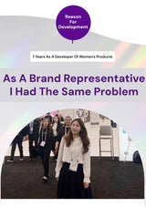 Woman standing in front of a group of people with text overlay about development and brand representation.