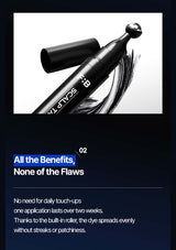 Hair dye roller with text highlighting benefits on a dark background