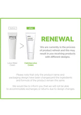 Before and after comparison of skincare products with text about product refresh and design changes.