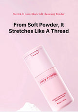 Cleansing powder bottle with text on a pink background