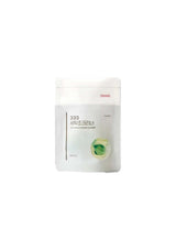 Product packaging with text and a green logo on a white background