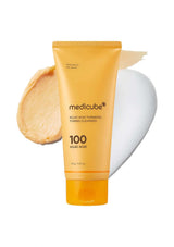 Medicube toning cleanser tube with a swatch of product on a white background