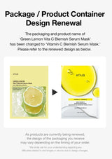 Notification about packaging and product name change for 'Green Lemon Vita C Blemish Serum Mask' to 'Vitamin C Blemish Serum Mask' by Anua.