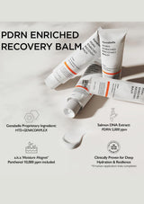 PDRN Enriched Recovery Balm with product details on a light background