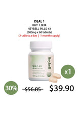 Heybell pills 4X packaging with promotional text on a white background