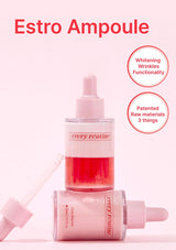 Estro Ampoule skincare product with dropper on a light pink background