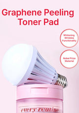 Graphene peeling toner pad with pink container and white bulb on pink background