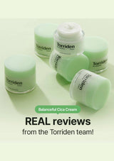 Torriden cream jars on a light green background with text about real reviews from the team.