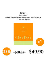 ClearDea green tangerine pore tok-tok mask packaging with promotional text on a white background