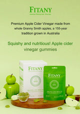 Fitany Apple Cider Vinegar gummies packaging with green apples on a light green background