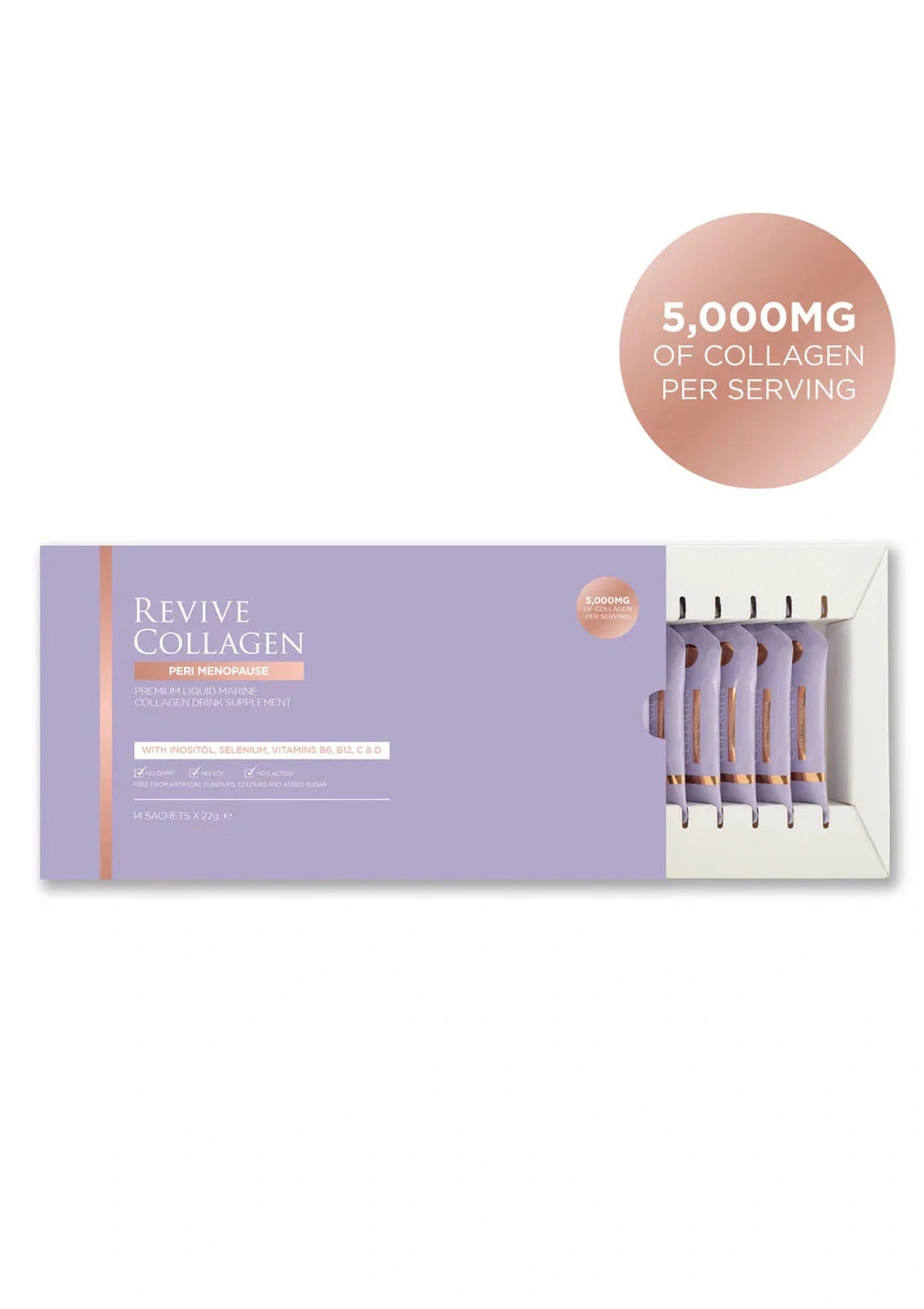 Revive Collagen product packaging with a purple box and white container on a white background.