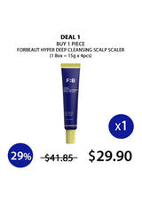 F:B hyper deep cleansing scalp scaler with promotional text on a white background