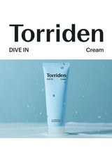 Torriden cream tube on a blue background with 'Dive In' text
