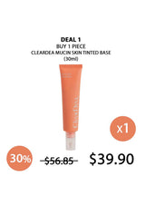 Cleardea Mucin Skin Tinted Base tube with promotional text on a white background