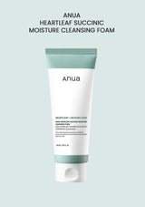 Anua Heartleaf Succinic Moisture Cleansing Foam tube on a light gray background