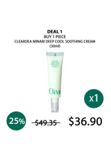 Promotional graphic for Cleardea Minari Deep Cool Soothing Cream with pricing and discount information.
