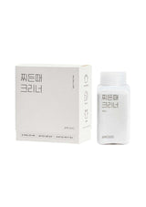 White bottle and box with Korean text on a white background