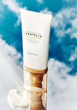 Skincare tube with blue and white background