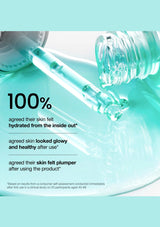 Cosmetic product with dropper and text on a light blue background