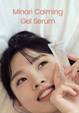 Model holding ClearDea Minari Calming Gel Serum for soothing hydration and pore care