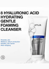 Anua Hyaluronic Acid Hydrating Gentle Foaming Cleanser with text on a white background