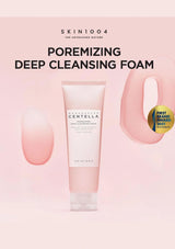 SKIN1004 Poremizing Deep Cleansing Foam on a pink background with award badge.