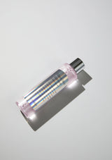 Clear bottle with pink cap on a light gray background
