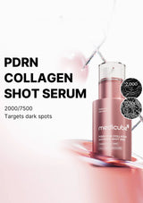 Medicube PDRN Collagen Shot Serum with text on a pink gradient background
