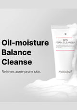 Foam cleanser packaging with text on a gray background