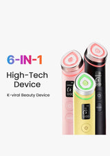 Three high-tech beauty devices with digital displays on a white background, labeled '6-IN-1 High-Tech Device'.