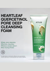 Anua Heartleaf Quercetinol Pore Deep Cleansing Foam on a gray background
