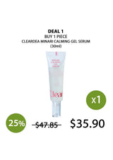 Cleardea Minari Calming Gel Serum with promotional text on a white background