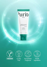 Purito Seoul skincare product with certification icons on a teal background