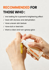 Product being applied to skin with text indicating recommended uses on a white background