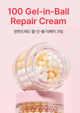 100 Gel-in-Ball Repair Cream container with visible beads on a pink background