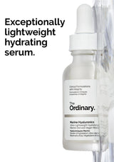 The Ordinary Marine Hyaluronic serum bottle with text on a white background