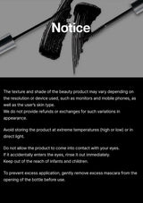 Mascara wand and brush with warning label on a gray background