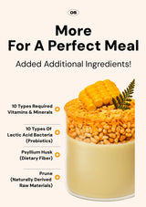 Product with layers of ingredients and text highlighting added components for a perfect meal.
