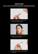 Instructions on how to use cover perfecting mirror brushed concealer with step-by-step images.