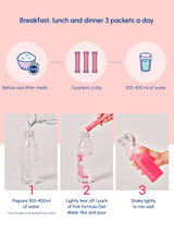 Packaging of Shake Baby Pink Formula Diet Water Mix, showing a pink box with individual sachets of the powder mix.