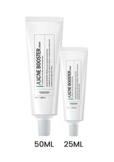 Two tubes of Acne Booster Cream with labels and sizes on a white background