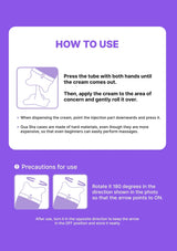 Instructions on how to use a product with text and icons on a purple background