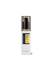 Skincare cream bottle with black cap on a white background