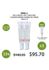 Promotional offer for Cleardea Minari Calming Gel Serum with a free sample included.