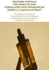 Soothing ampoule for sensitive skin with Madagascar Centella Asiatica Extract on a beige background