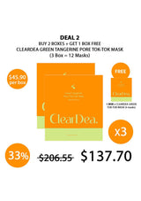 ClearDea Green Tangerine Pore Tok-Tok Mask packaging with promotional text on a white background
