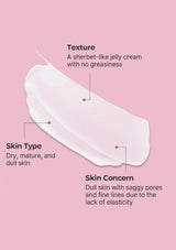 Product packaging with text on a pink background