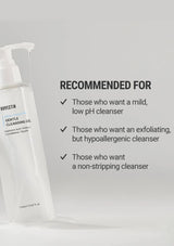 Skincare product with text on a gray background. Two bottles of Rosectin Gentle Cleansing Gel with product details on a gray background