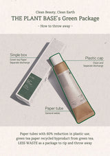 Product packaging diagram with text on waste disposal for 'THE PLANT BASE'.